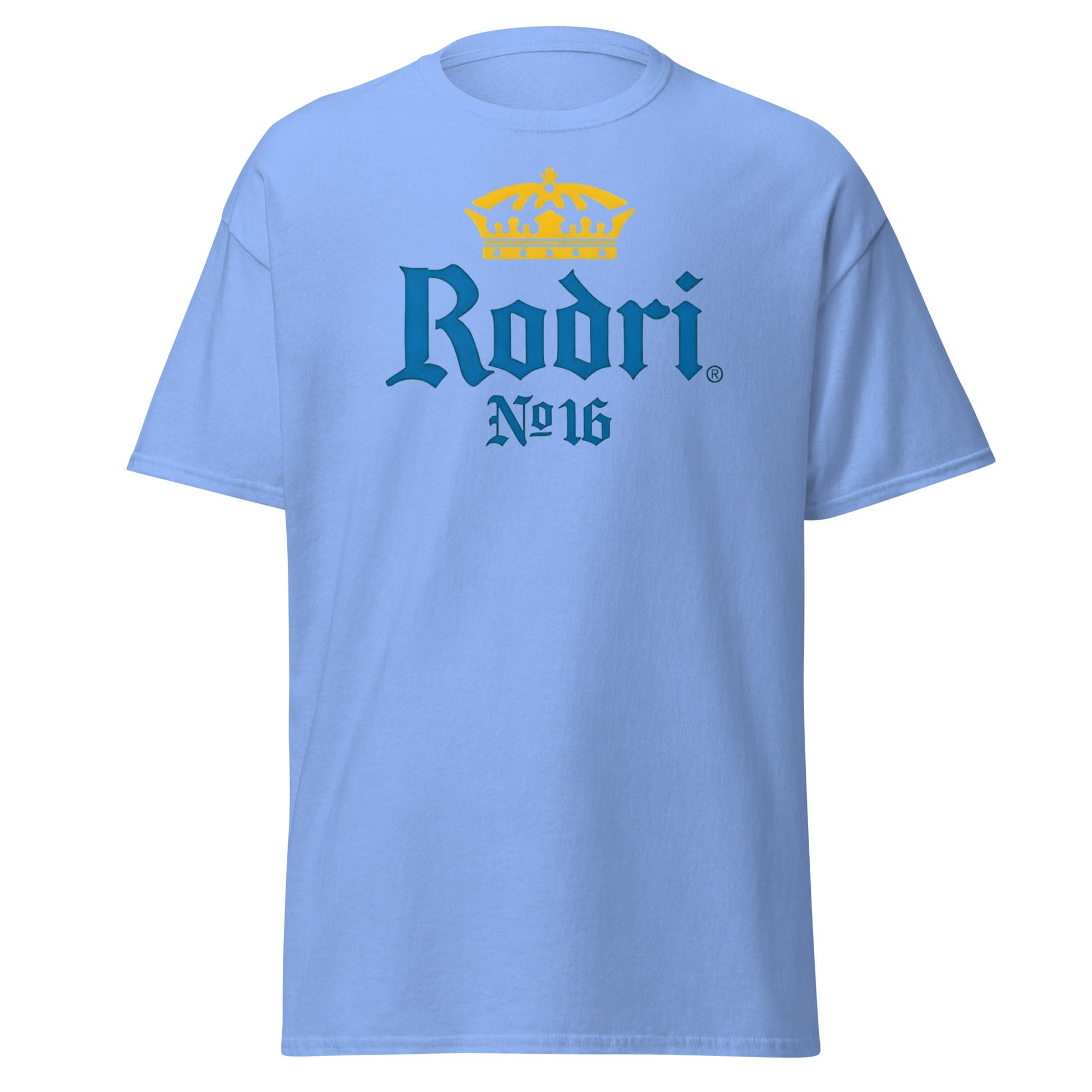 Rodri No. 16 Football Beer Parody T-Shirt | Midfield King Tee - Carolina Blue - T-Shirts Online