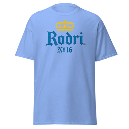 Rodri No. 16 Football Beer Parody T-Shirt | Midfield King Tee - Carolina Blue - T-Shirts Online
