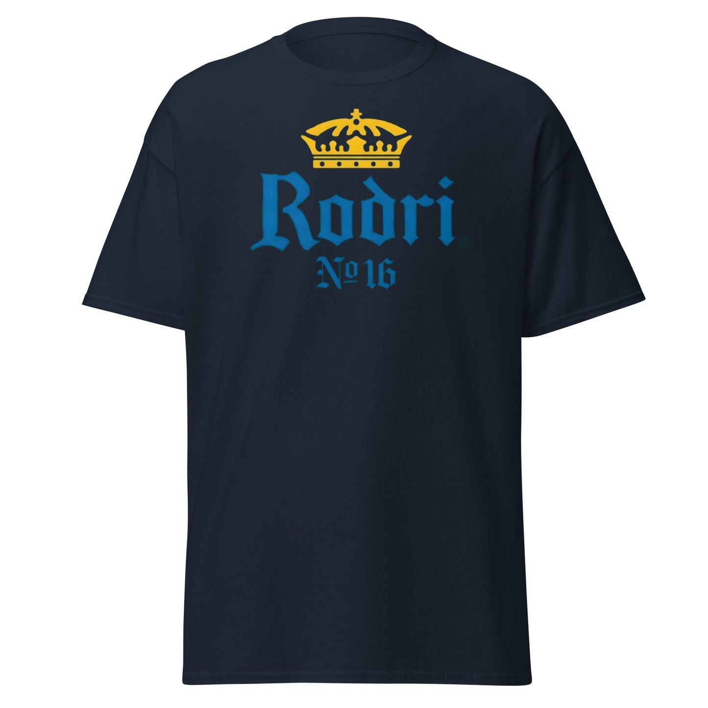 Rodri No. 16 Football Beer Parody T-Shirt | Midfield King Tee - Navy - T-Shirts Online