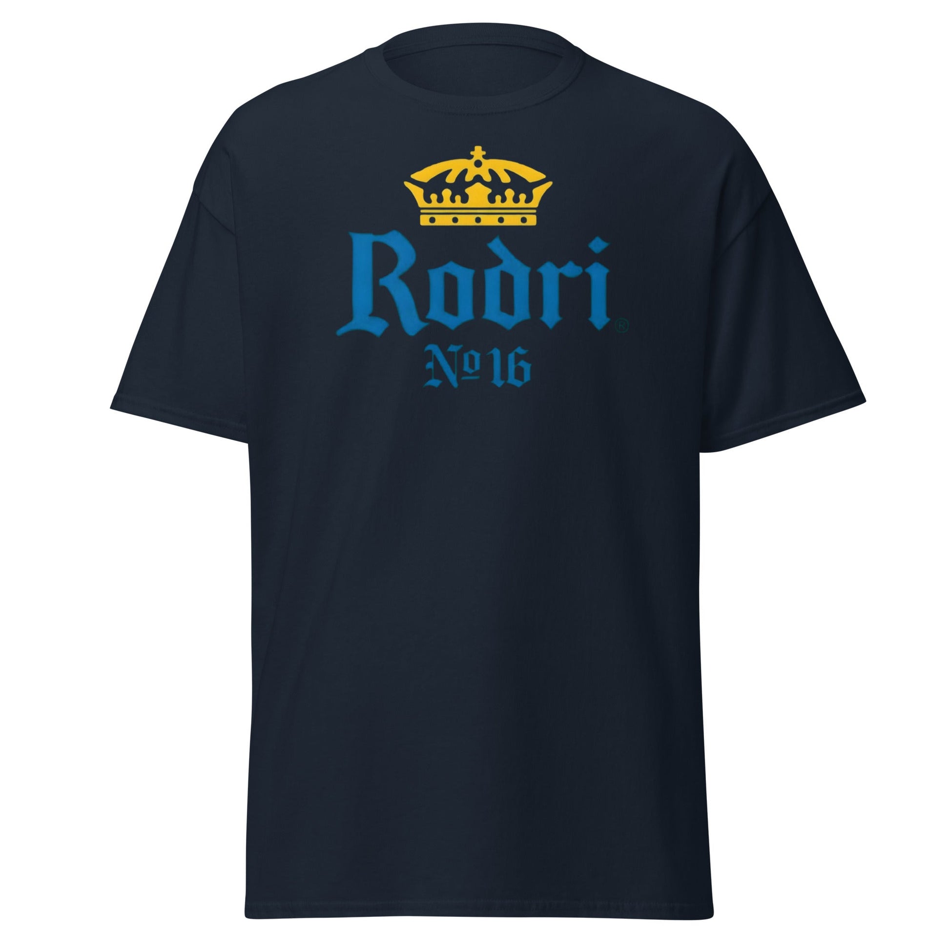 Rodri No. 16 Football Beer Parody T-Shirt | Midfield King Tee - Navy - T-Shirts Online