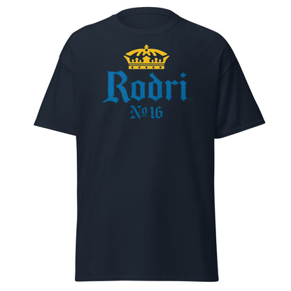 Rodri No. 16 Football Beer Parody T-Shirt | Midfield King Tee - Navy - T-Shirts Online