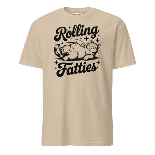 Rolling Fatties T-Shirt | Funny Cat T-Shirt - Sand - T-Shirts Online