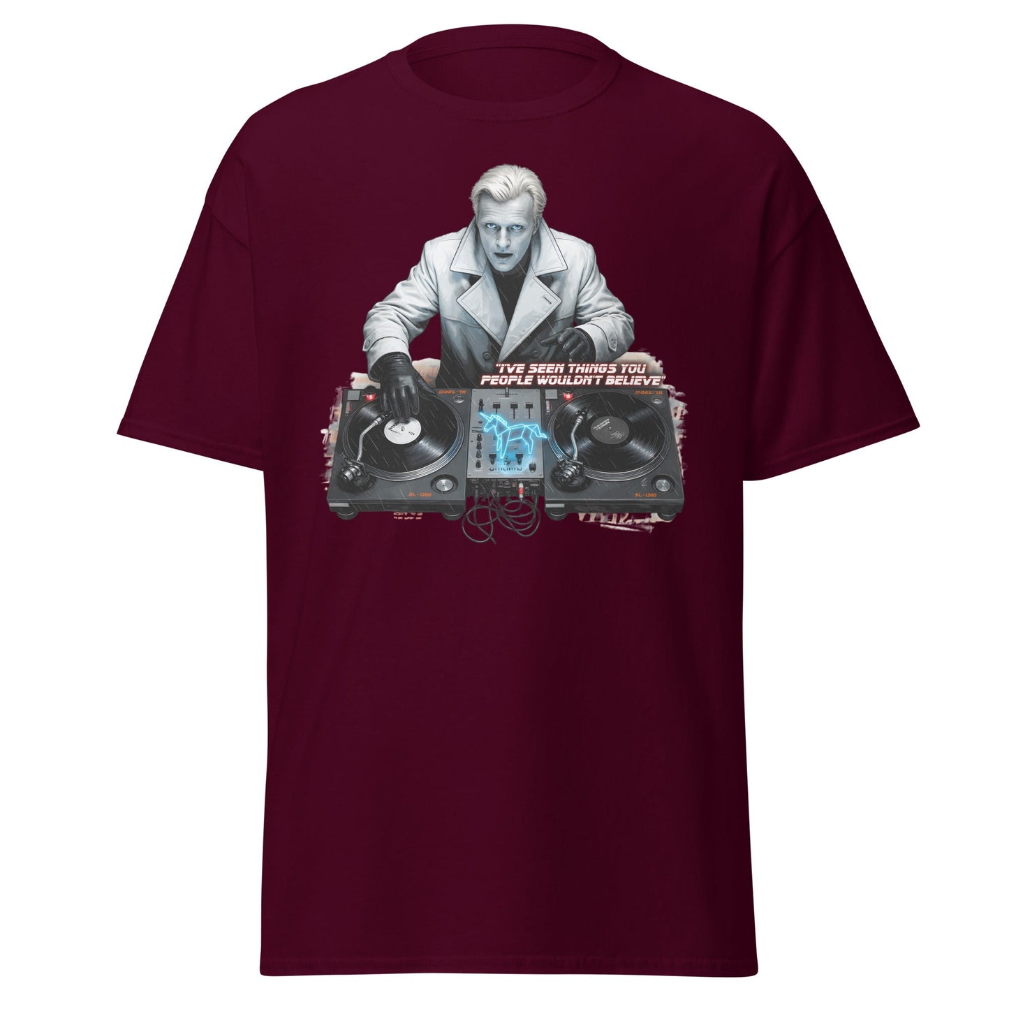 Roy Batty DJ Blade Runner Parody T-Shirt - Tears in Rain Tee - Maroon - T-Shirts Online