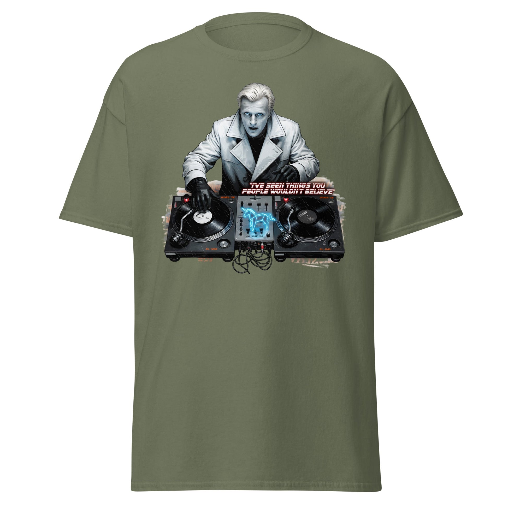Roy Batty DJ Blade Runner Parody T-Shirt - Tears in Rain Tee - Military Green - T-Shirts Online