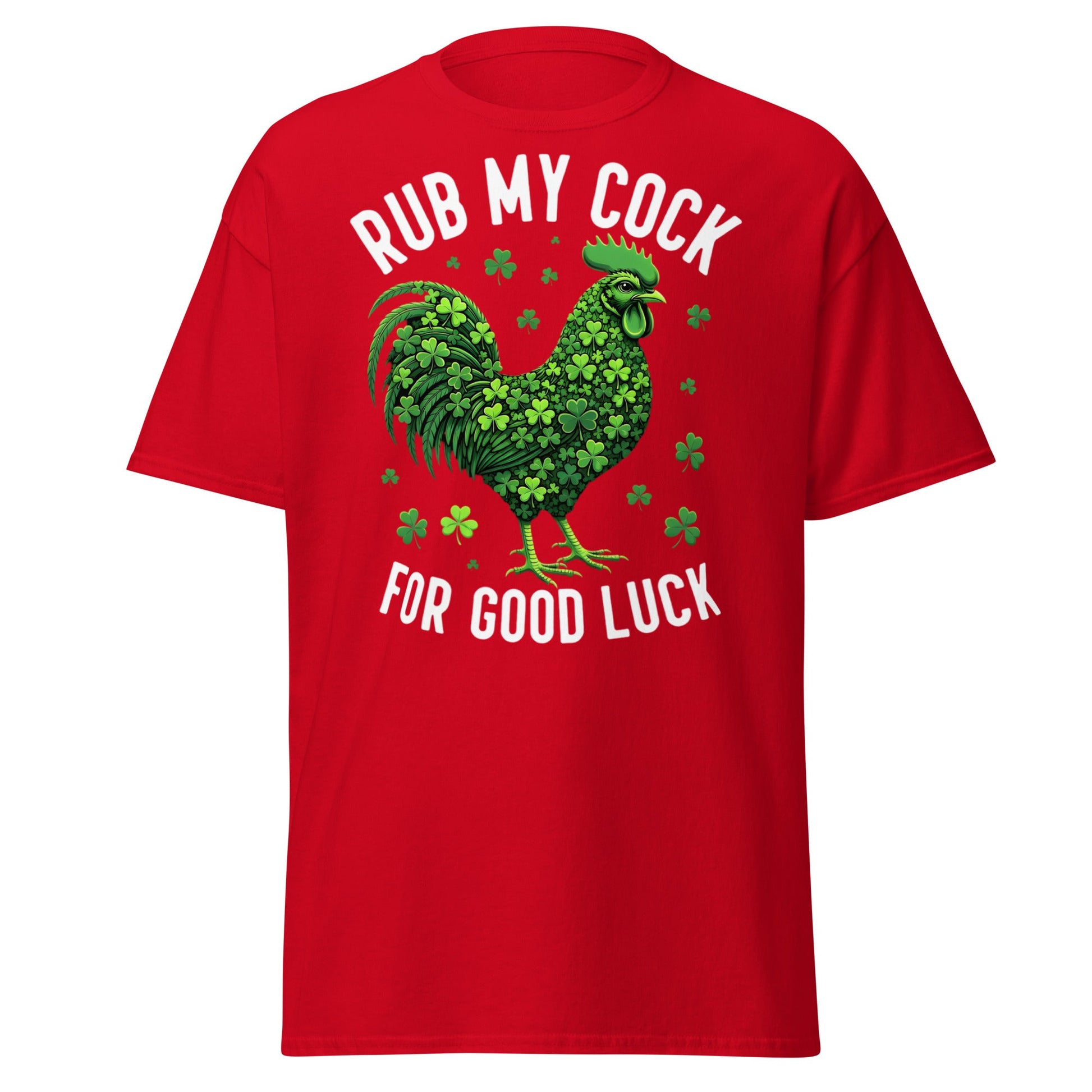 Rub My Cock For Good Luck T-Shirt | Funny St. Paddy's Tee - Red - T-Shirts Online