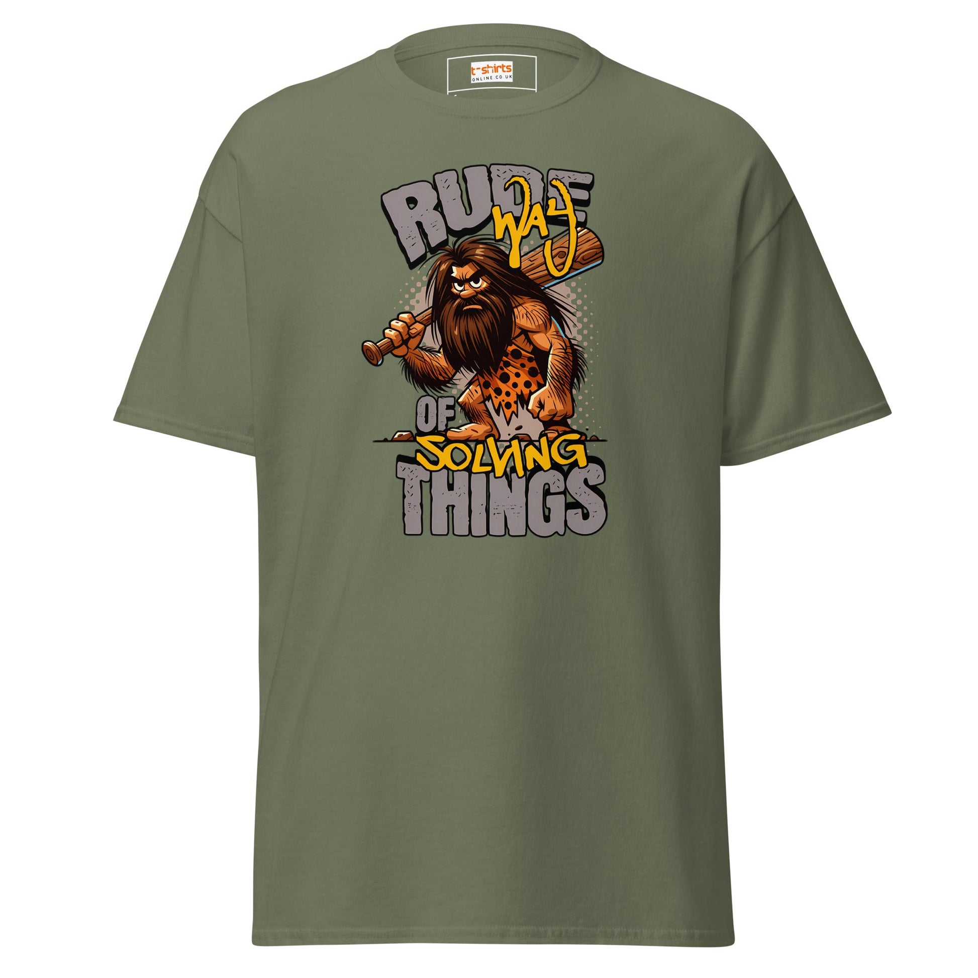 Rude Caveman | Bold Graphic Tee - Military Green - T-Shirts Online