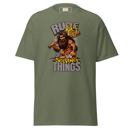 Rude Caveman | Bold Graphic Tee - Military Green - T-Shirts Online