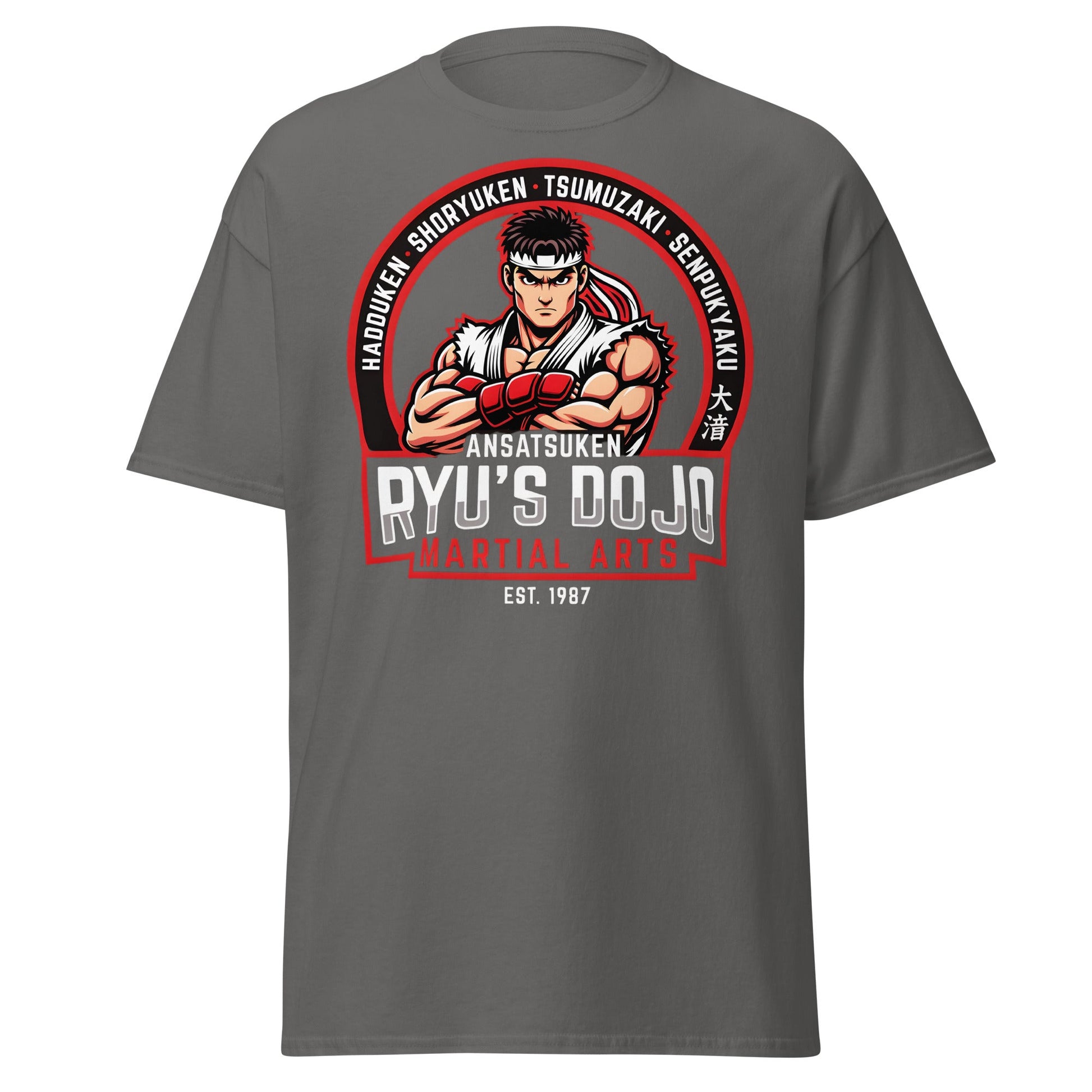 Ryu's Dojo Martial Arts T-Shirt - Street Fighter Fan Tee - Charcoal - T-Shirts Online