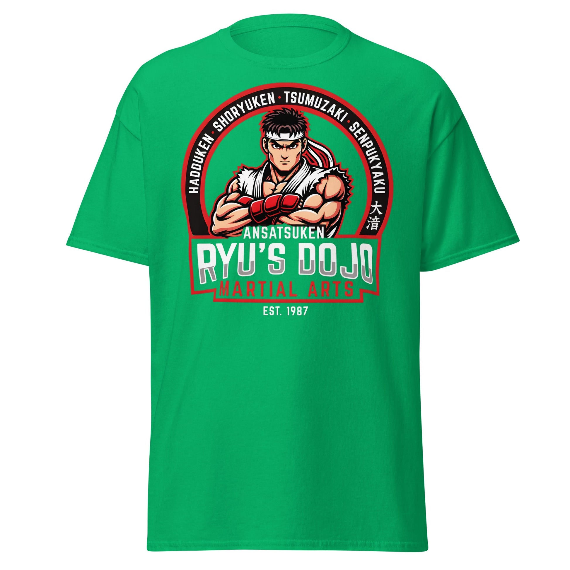Ryu's Dojo Martial Arts T-Shirt - Street Fighter Fan Tee - Irish Green - T-Shirts Online