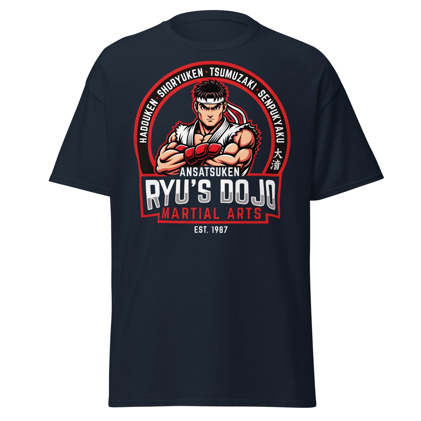 Ryu's Dojo Martial Arts T-Shirt - Street Fighter Fan Tee - Navy - T-Shirts Online