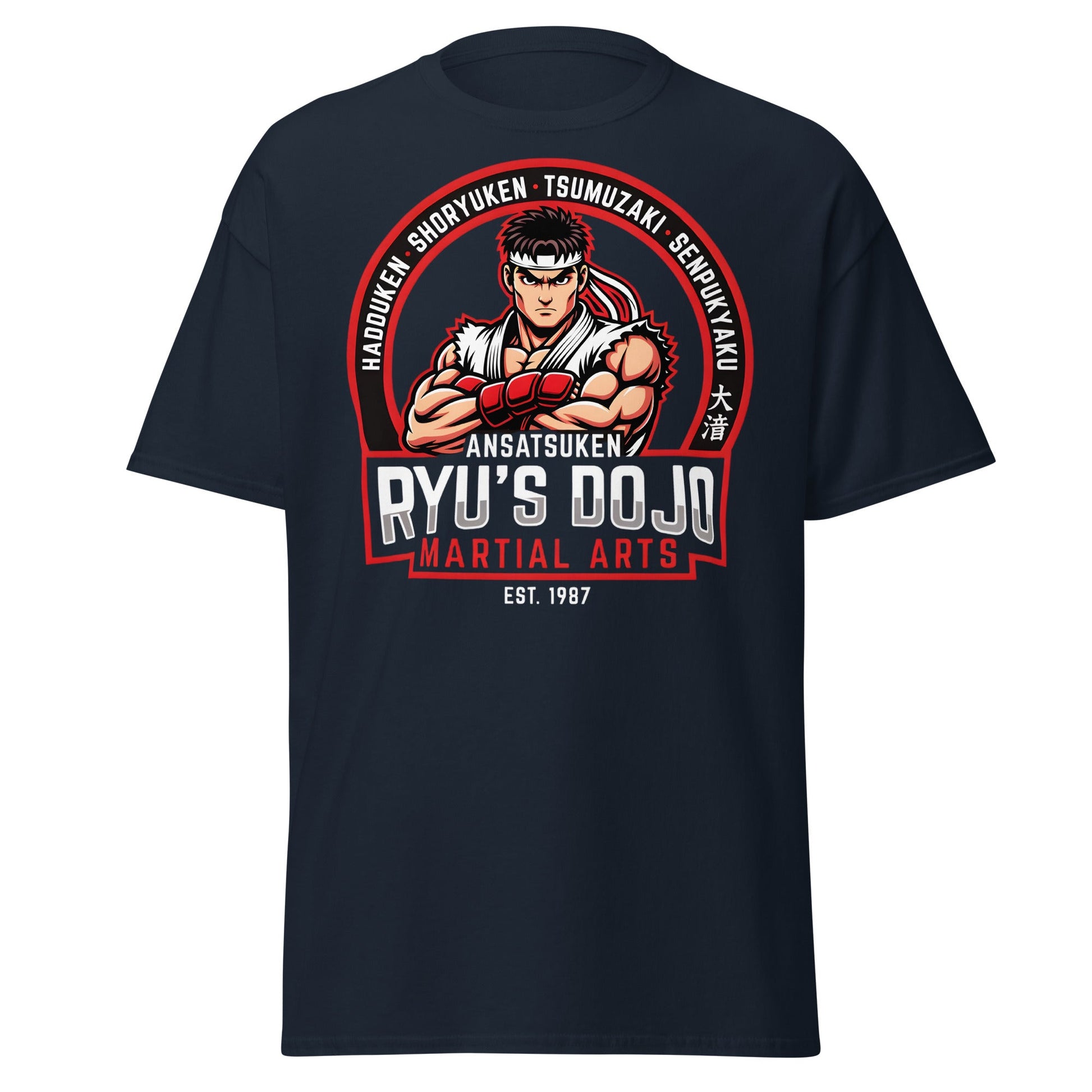 Ryu's Dojo Martial Arts T-Shirt - Street Fighter Fan Tee - Navy - T-Shirts Online
