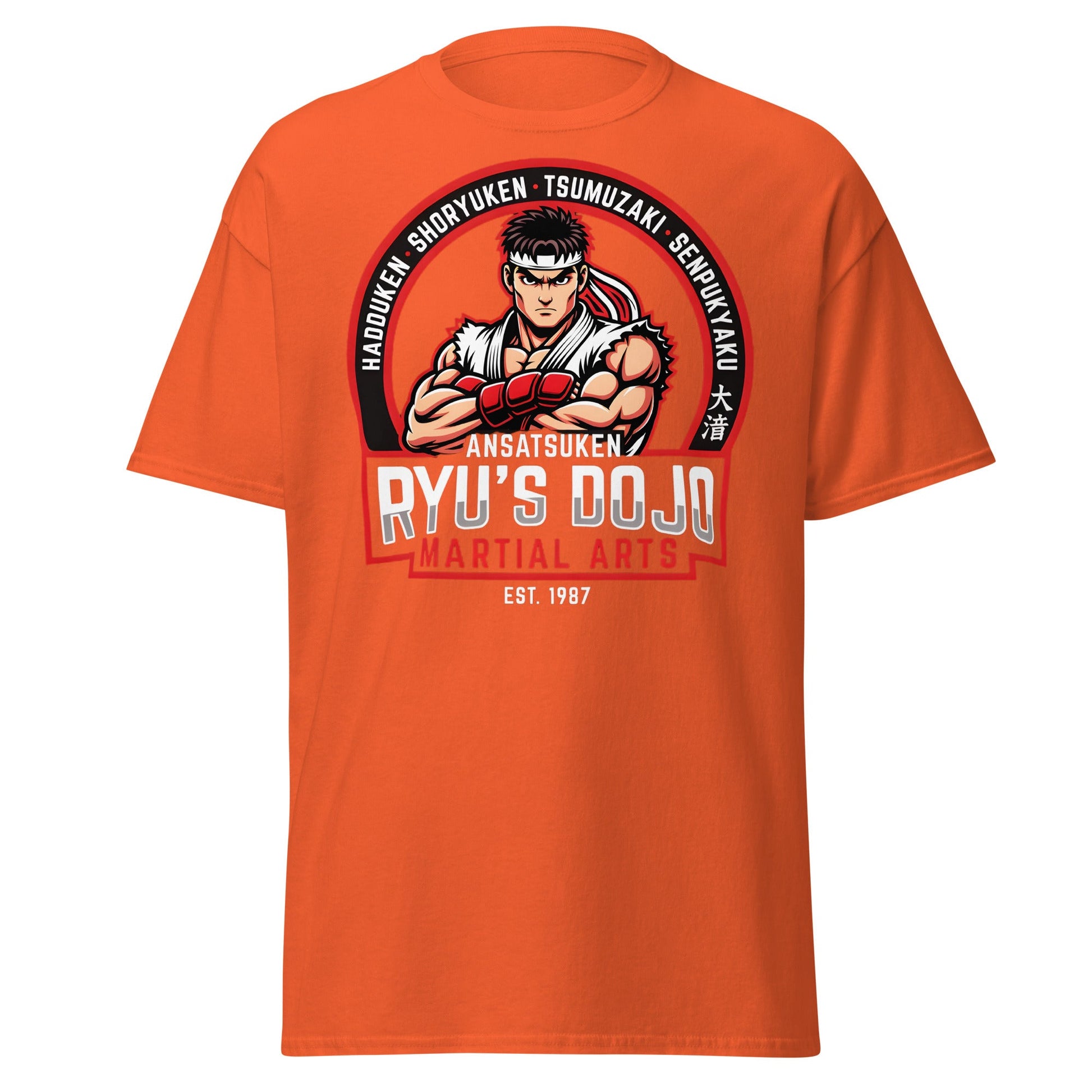Ryu's Dojo Martial Arts T-Shirt - Street Fighter Fan Tee - Orange - T-Shirts Online