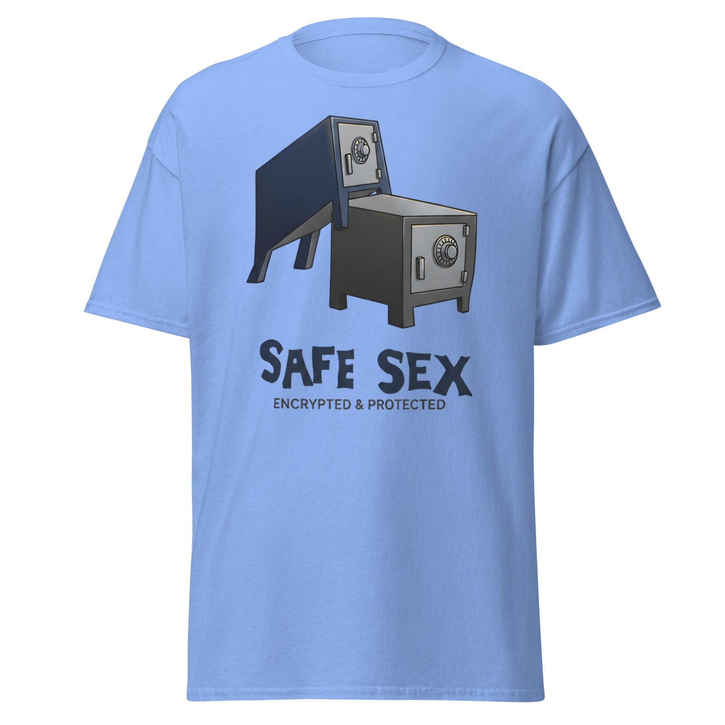 Safe Sex T-Shirt | Funny Encrypted Protected Pun Tee - Carolina Blue - T-Shirts Online