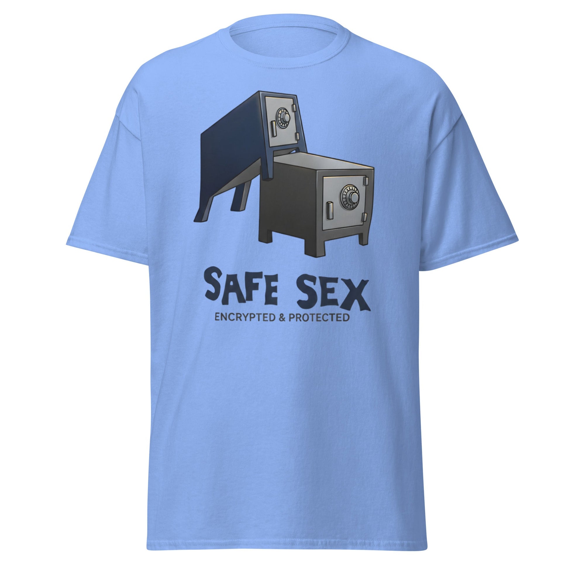 Safe Sex T-Shirt | Funny Encrypted Protected Pun Tee - Carolina Blue - T-Shirts Online