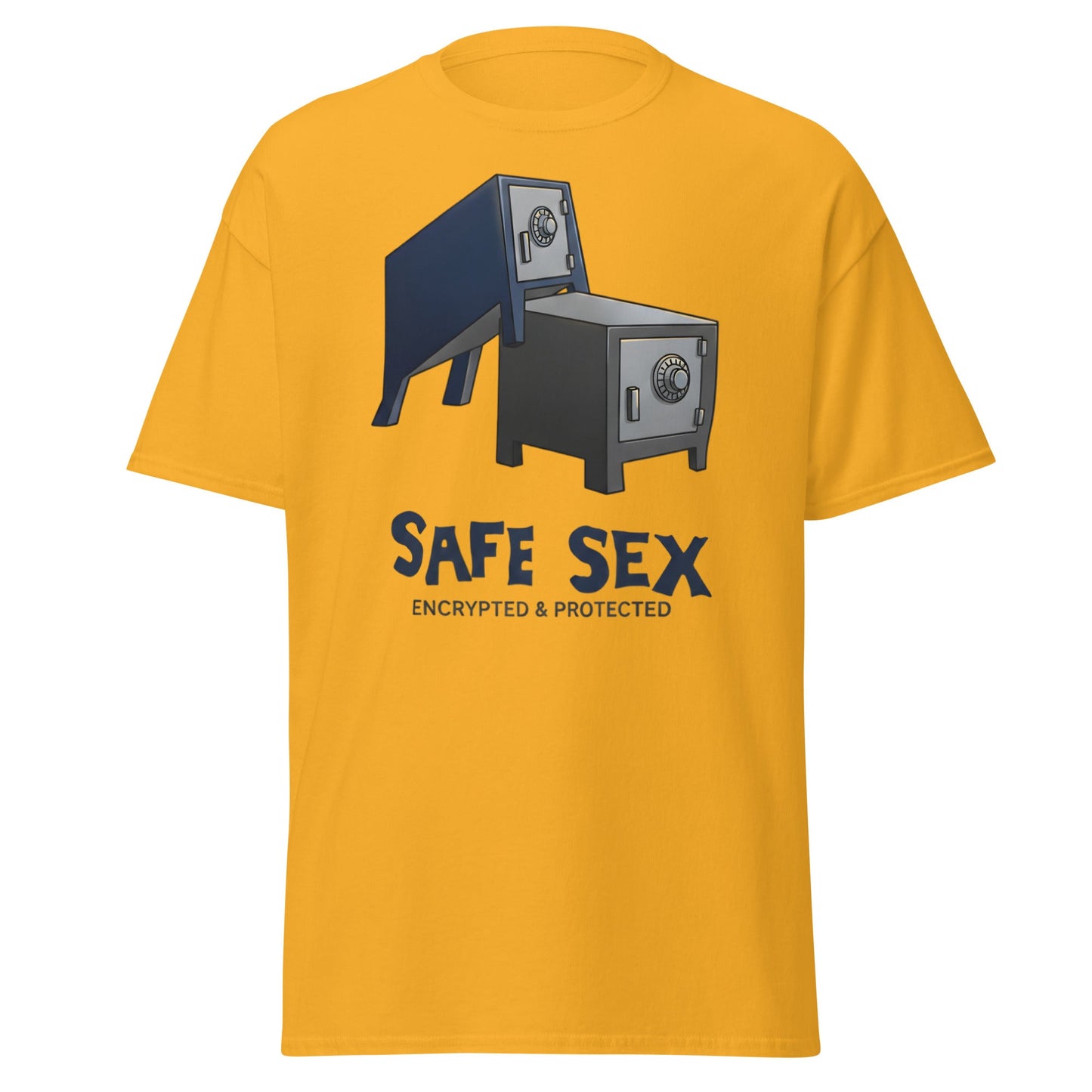 Safe Sex T-Shirt | Funny Encrypted Protected Pun Tee - Gold - T-Shirts Online