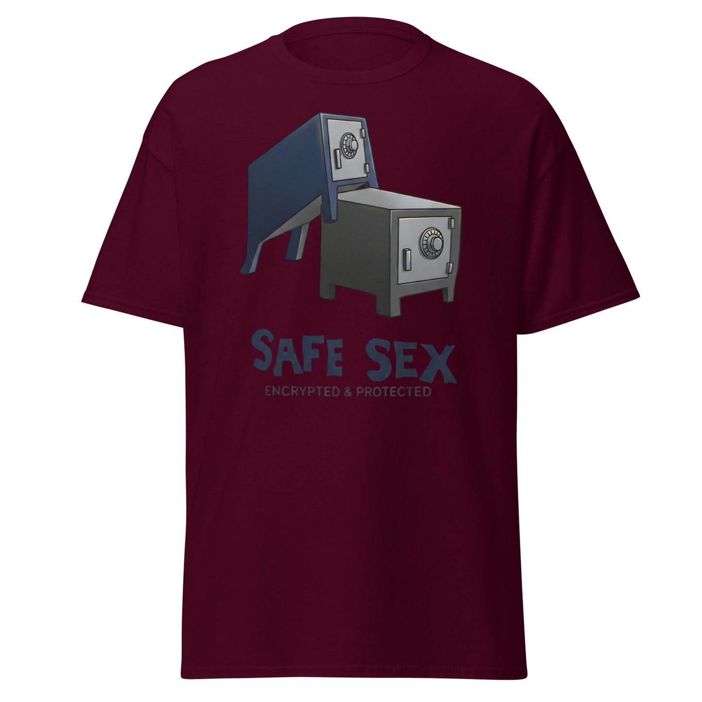 Safe Sex T-Shirt | Funny Encrypted Protected Pun Tee - Maroon - T-Shirts Online