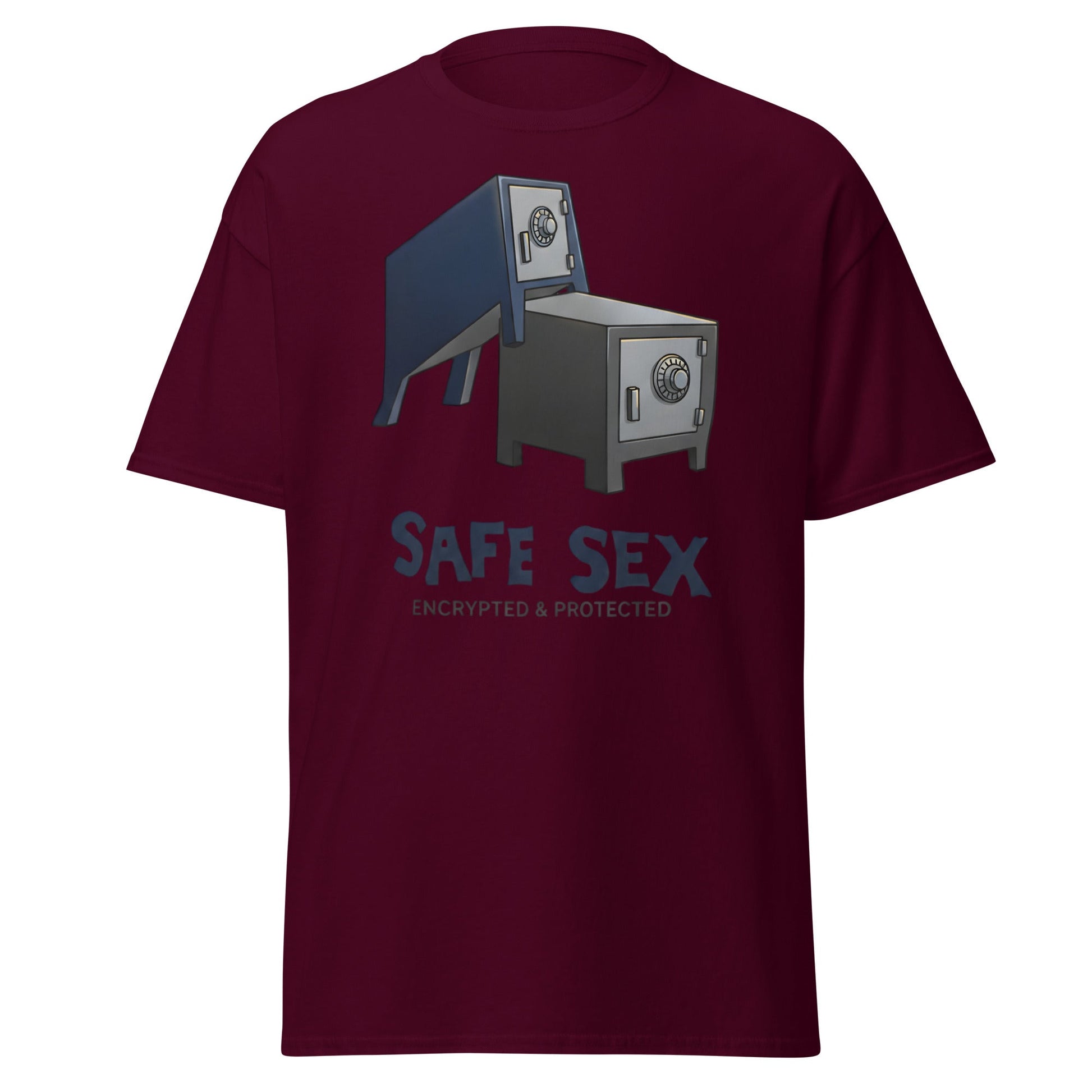 Safe Sex T-Shirt | Funny Encrypted Protected Pun Tee - Maroon - T-Shirts Online