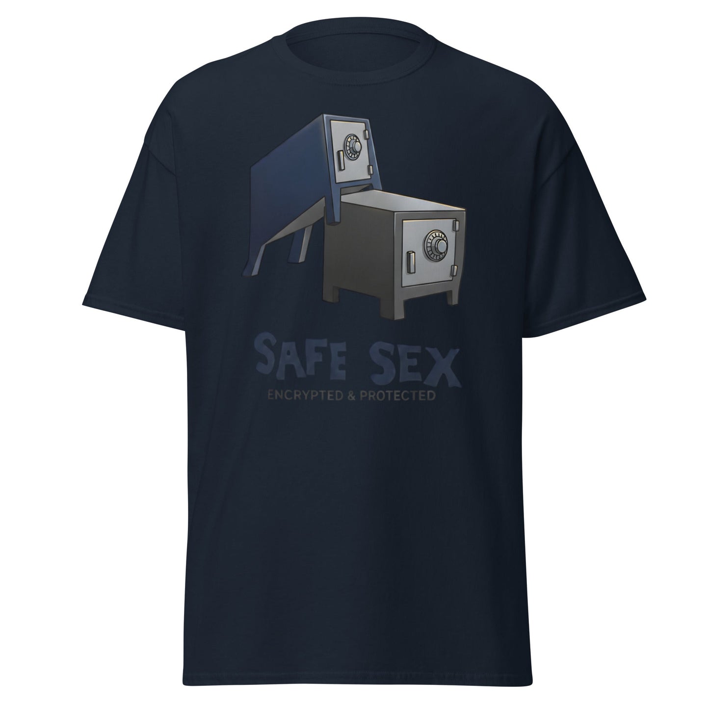 Safe Sex T-Shirt | Funny Encrypted Protected Pun Tee - Navy - T-Shirts Online