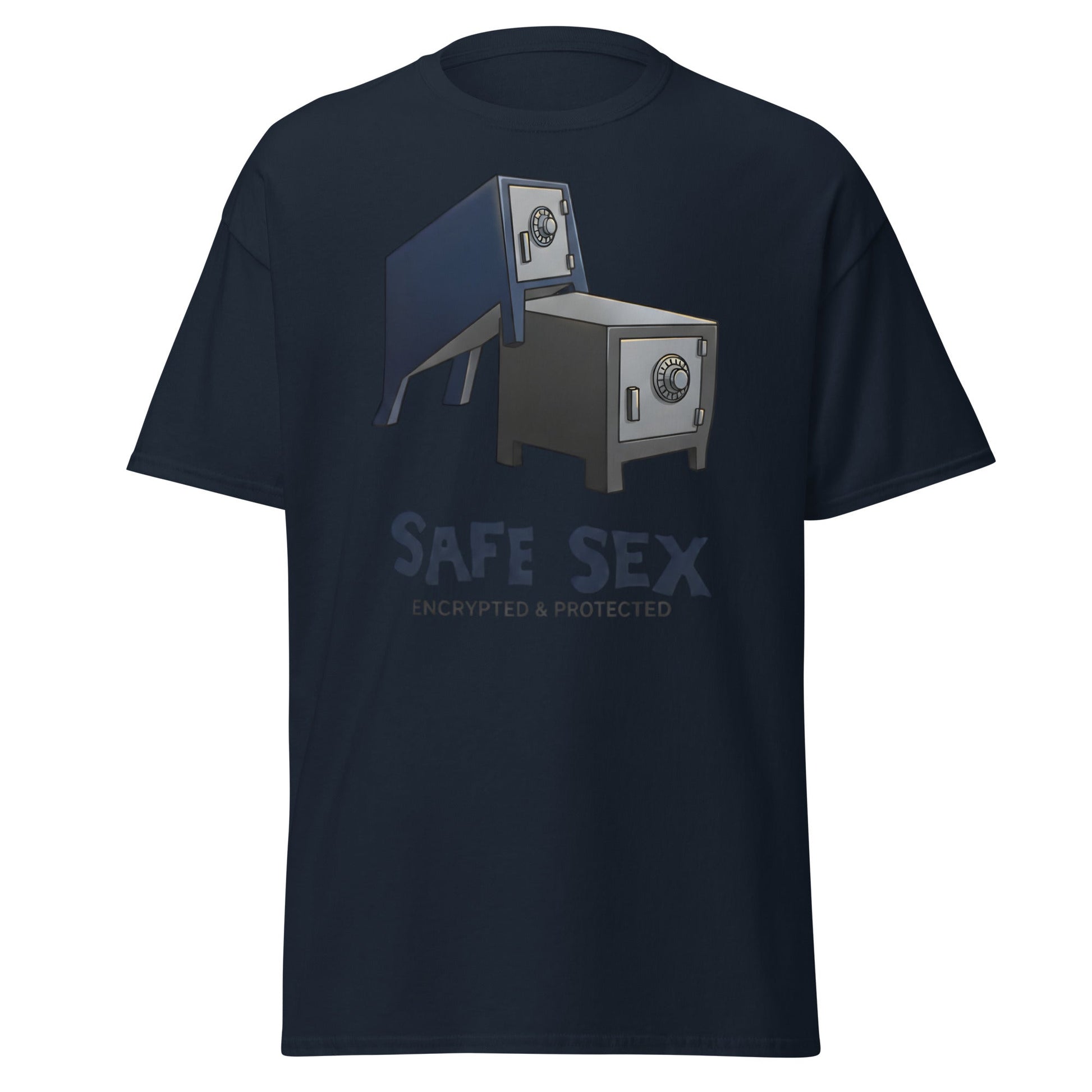 Safe Sex T-Shirt | Funny Encrypted Protected Pun Tee - Navy - T-Shirts Online