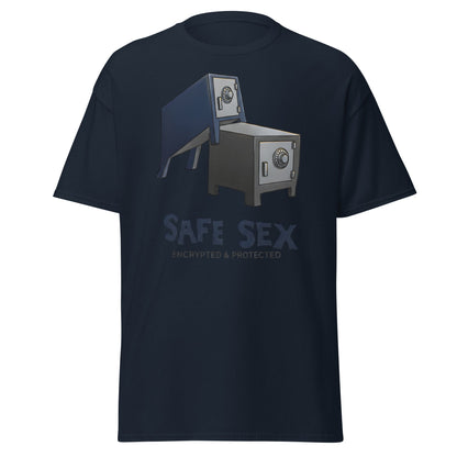 Safe Sex T-Shirt | Funny Encrypted Protected Pun Tee - Navy - T-Shirts Online