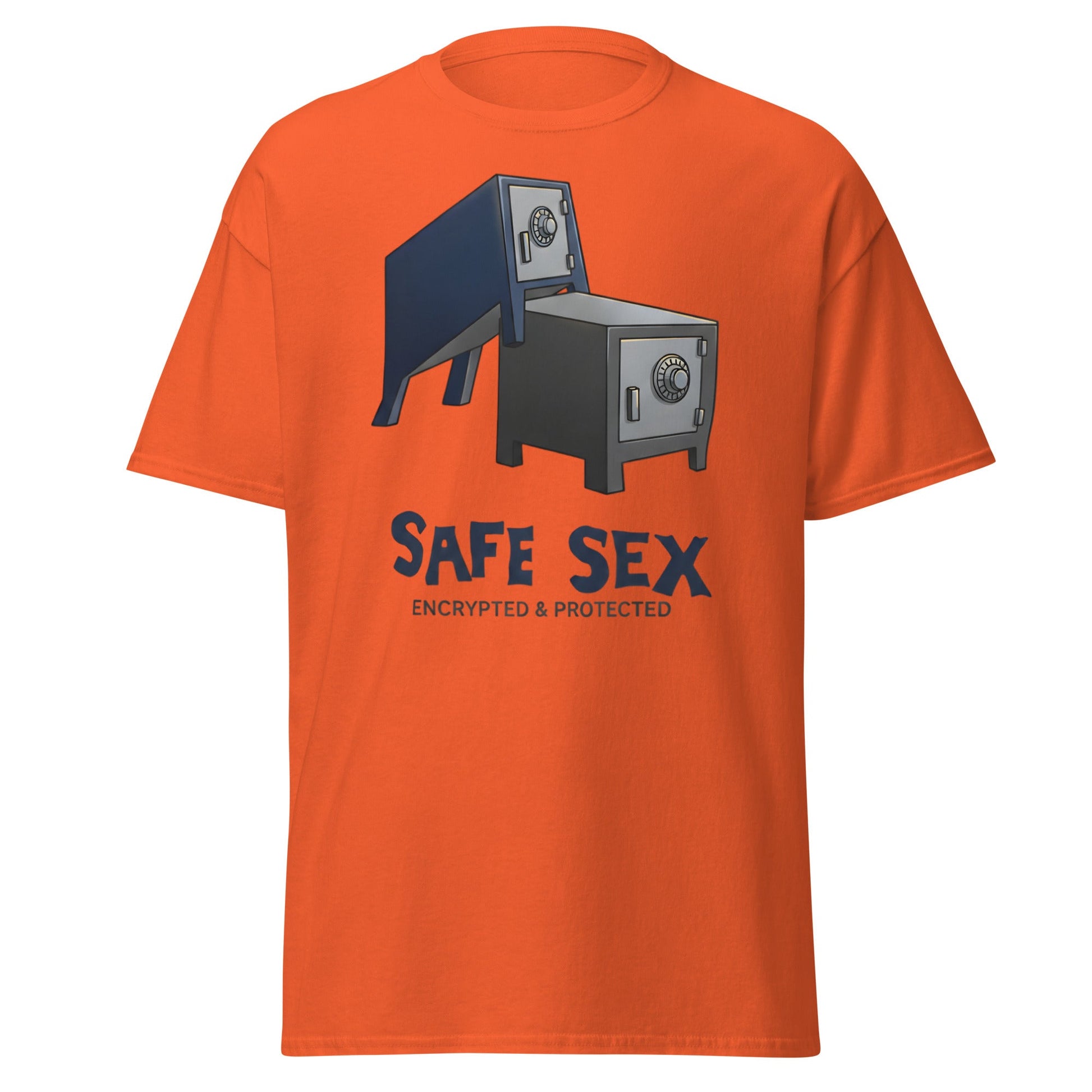 Safe Sex T-Shirt | Funny Encrypted Protected Pun Tee - Orange - T-Shirts Online