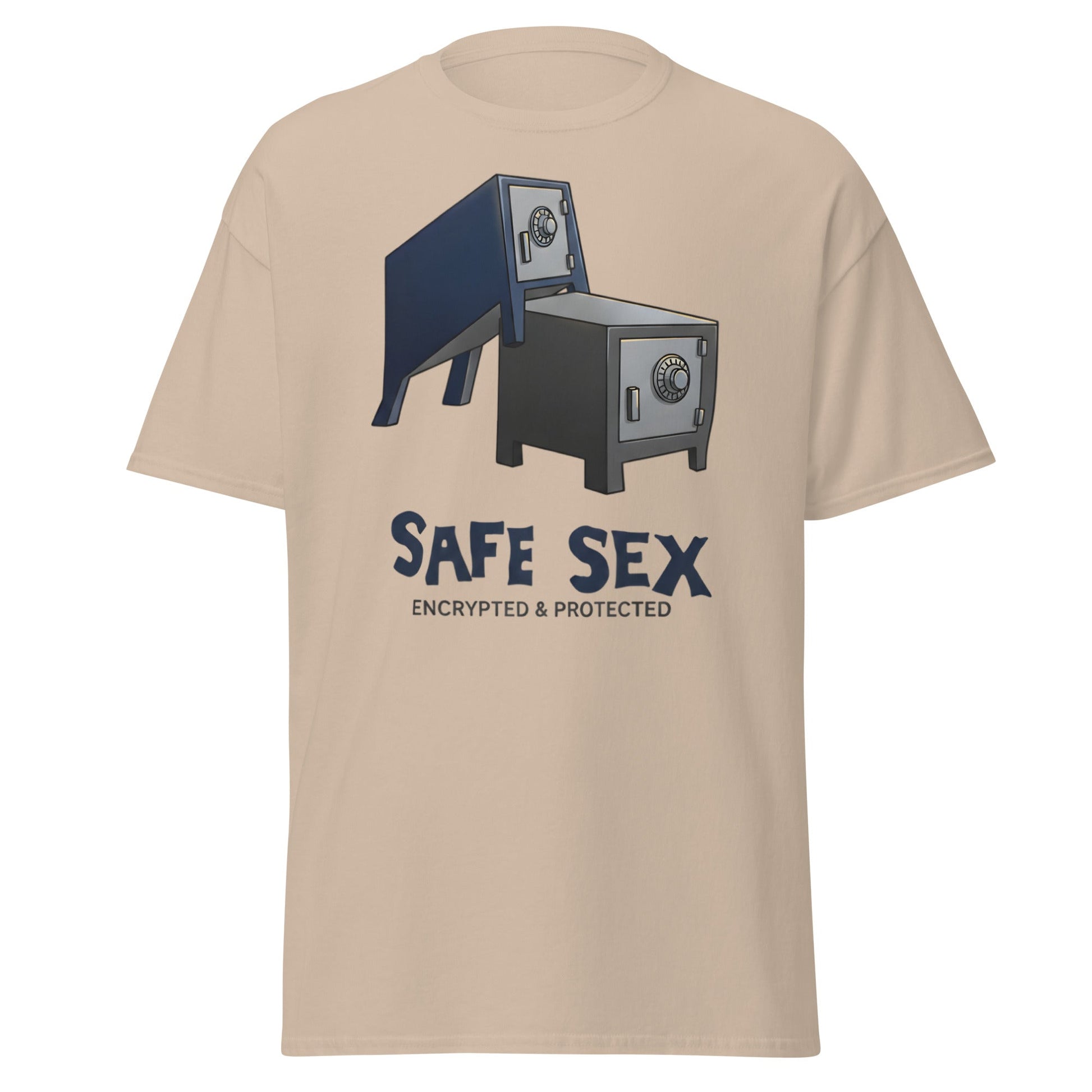 Safe Sex T-Shirt | Funny Encrypted Protected Pun Tee - Sand - T-Shirts Online