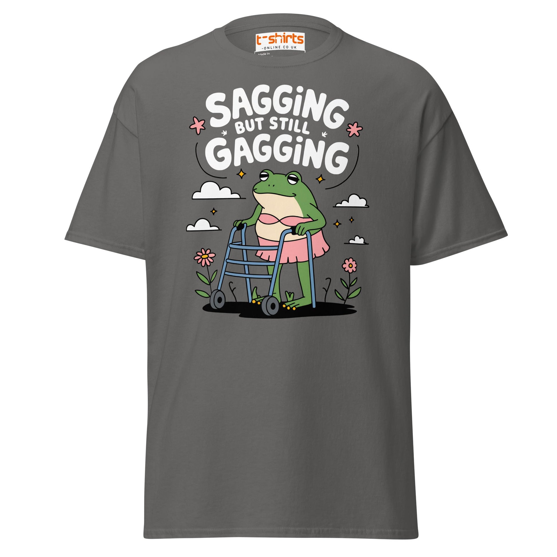 Sagging But Still Gagging Funny Frog T-Shirt - Charcoal - T-Shirts Online