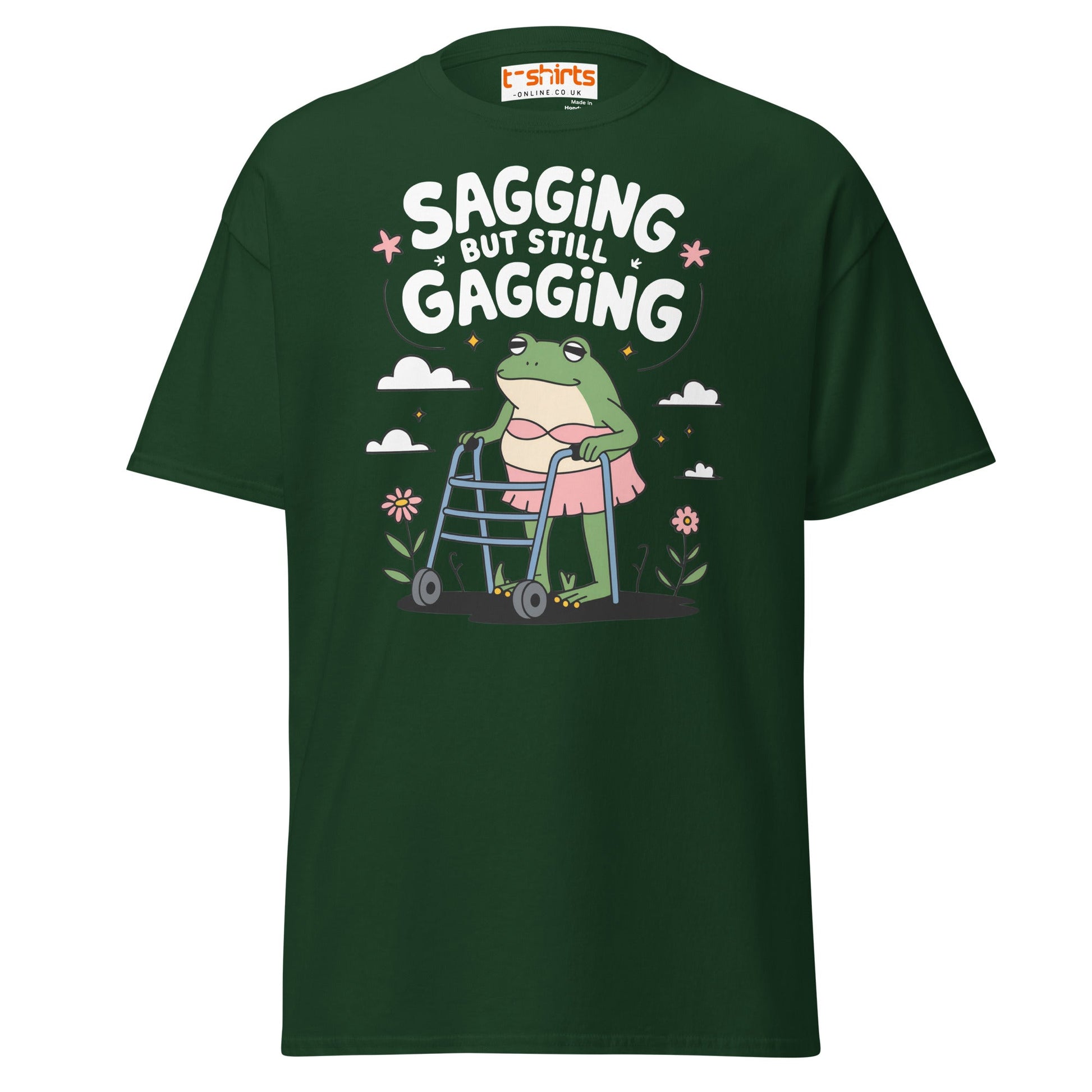 Sagging But Still Gagging Funny Frog T-Shirt - Forest Green - T-Shirts Online