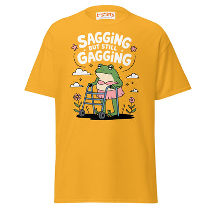 Sagging But Still Gagging Funny Frog T-Shirt - Gold - T-Shirts Online