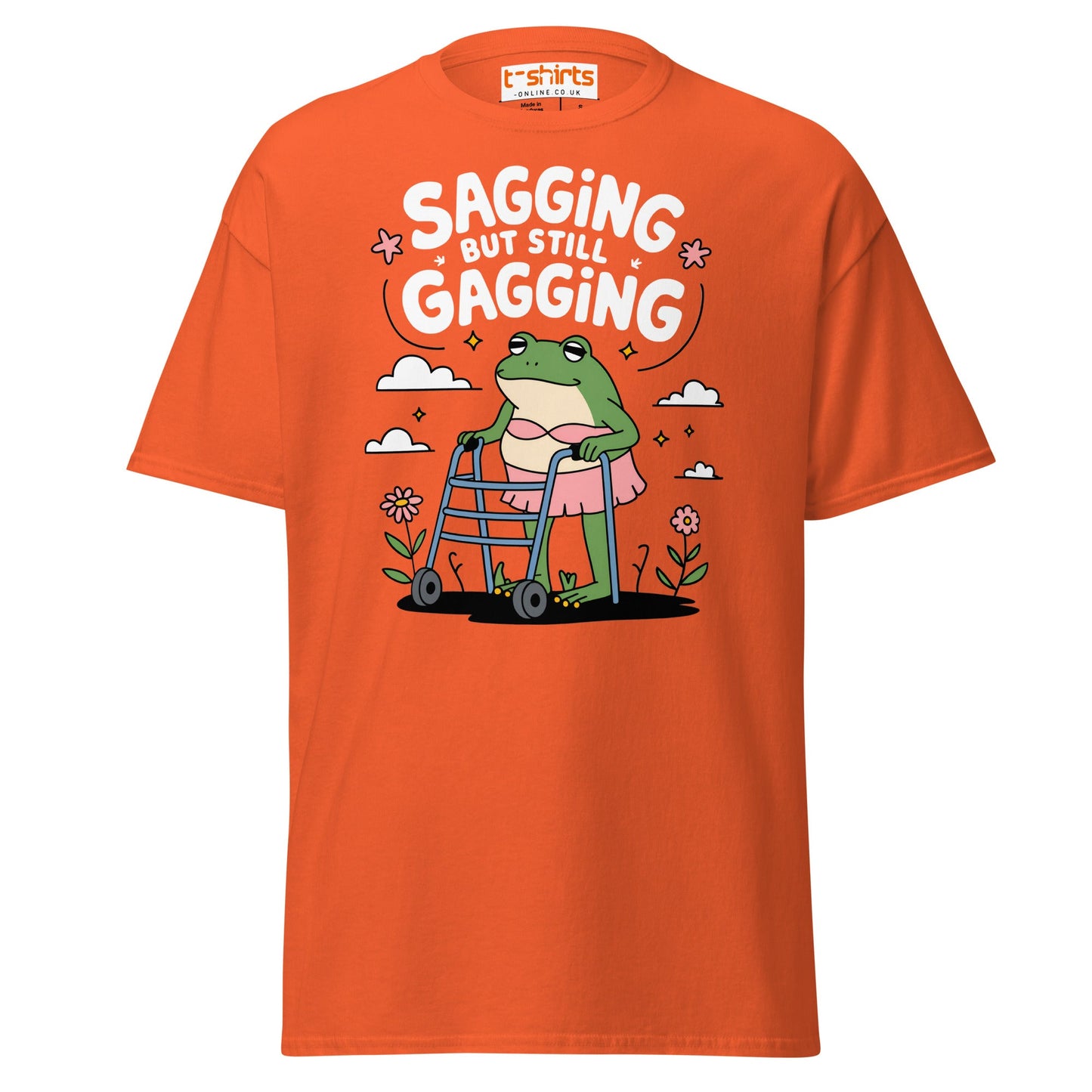 Sagging But Still Gagging Funny Frog T-Shirt - Orange - T-Shirts Online