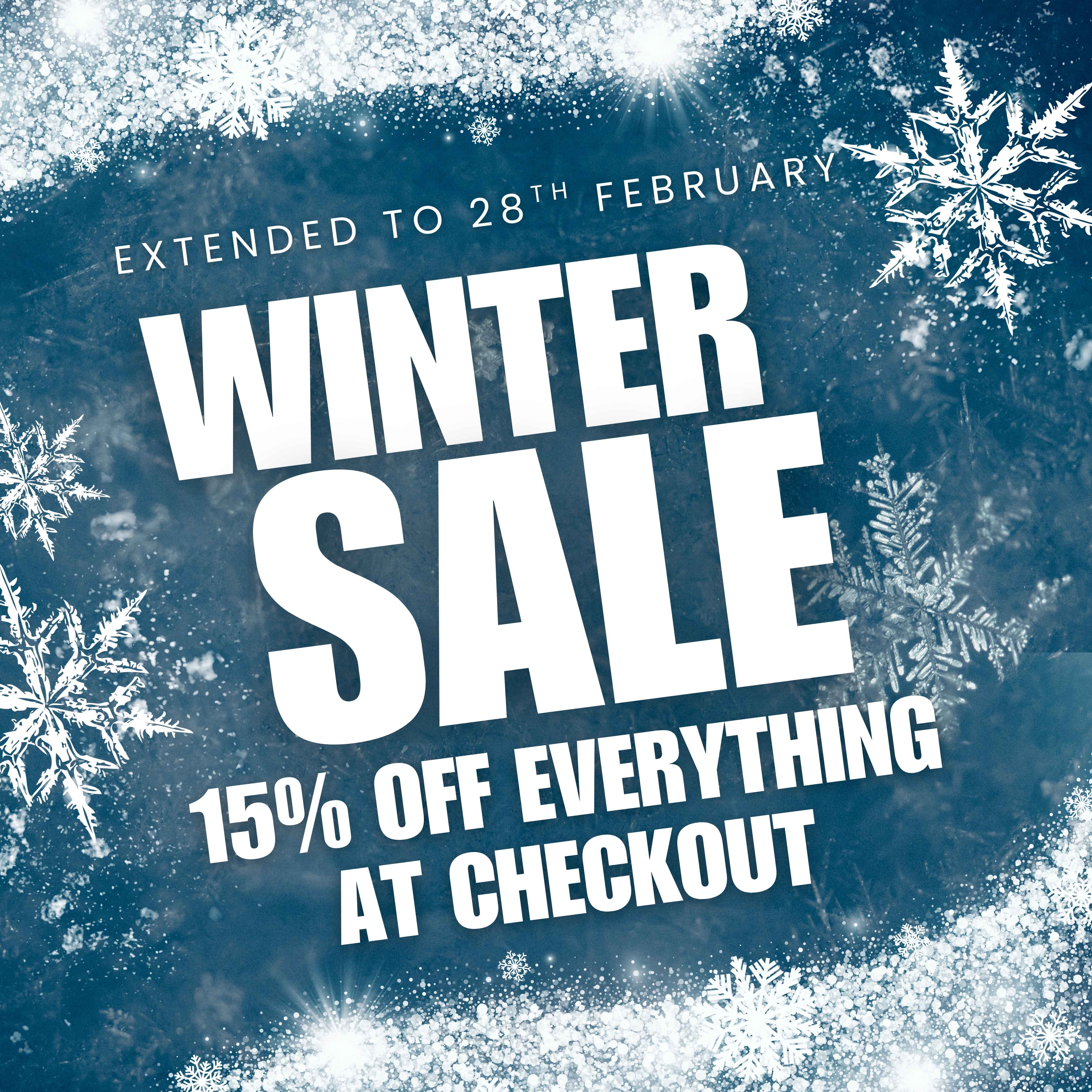 Winter sale advertisement with snowflakes on a blue background