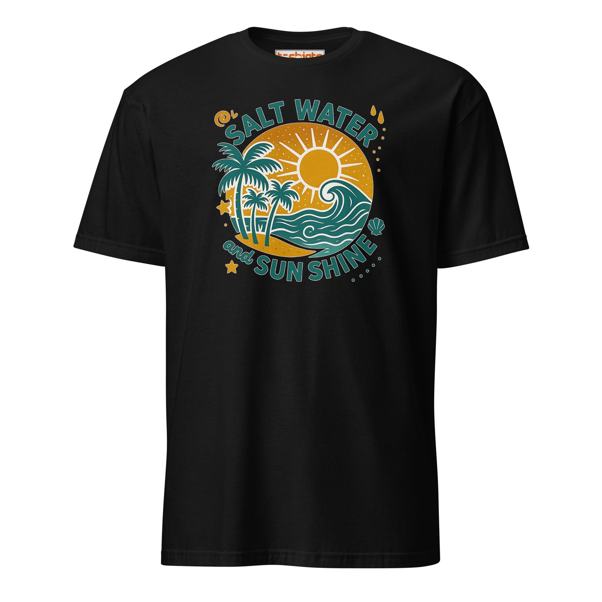 Salt Water and Sunshine T-Shirt – Retro Beach Vibes Tee - Black - T-Shirts Online