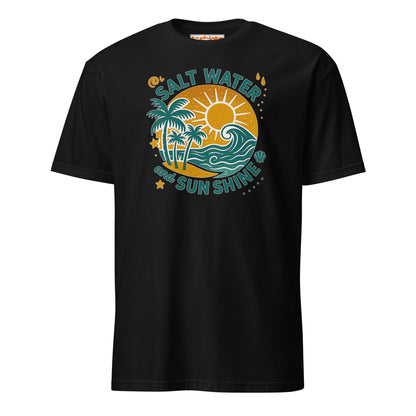 Salt Water and Sunshine T-Shirt – Retro Beach Vibes Tee - Black - T-Shirts Online