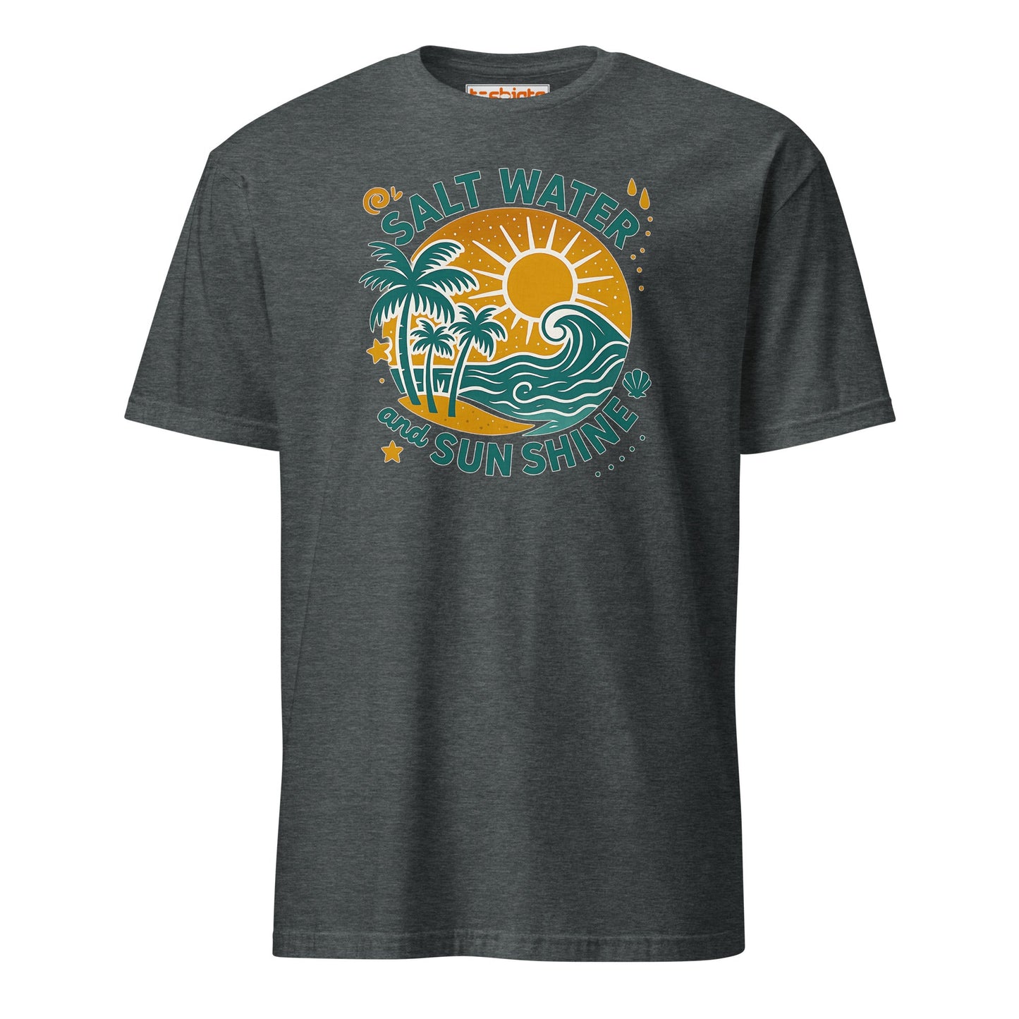 Salt Water and Sunshine T-Shirt – Retro Beach Vibes Tee - Dark Heather - T-Shirts Online