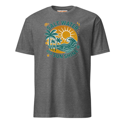 Salt Water and Sunshine T-Shirt – Retro Beach Vibes Tee - Graphite Heather - T-Shirts Online