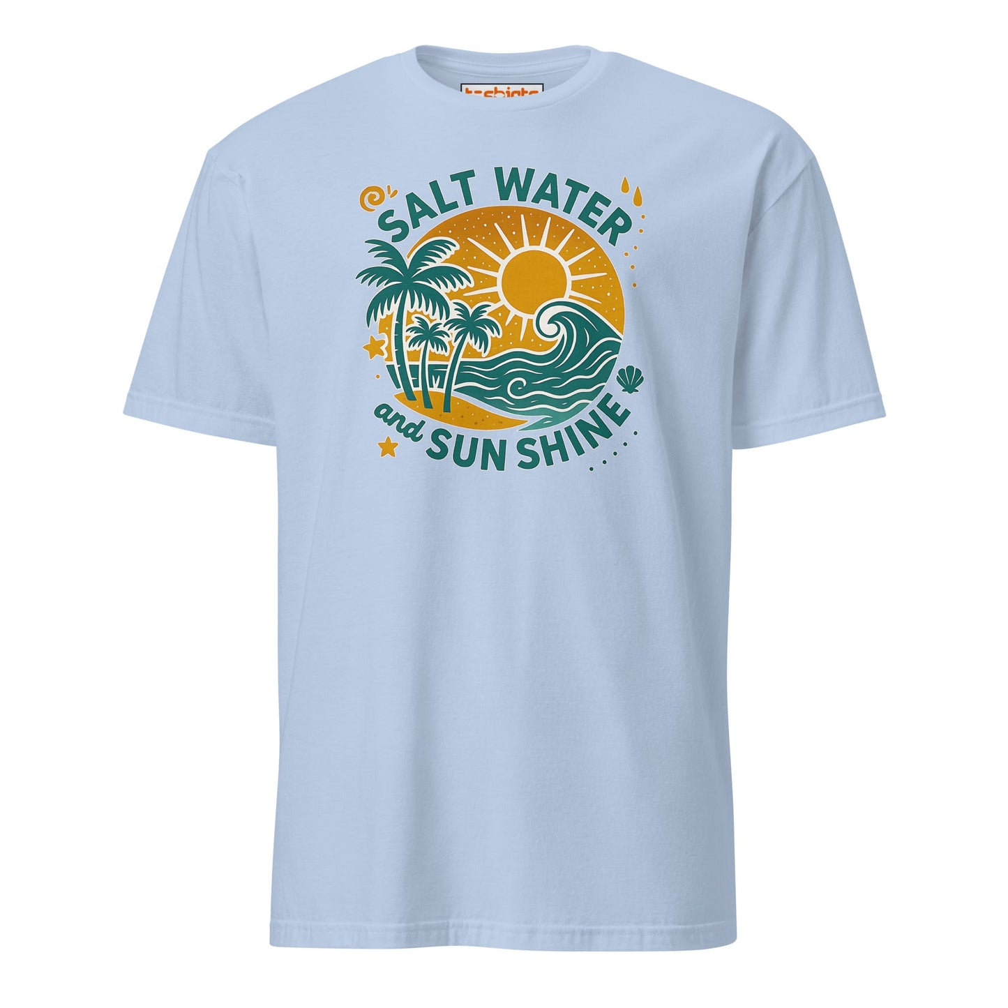 Salt Water and Sunshine T-Shirt – Retro Beach Vibes Tee - Light Blue - T-Shirts Online