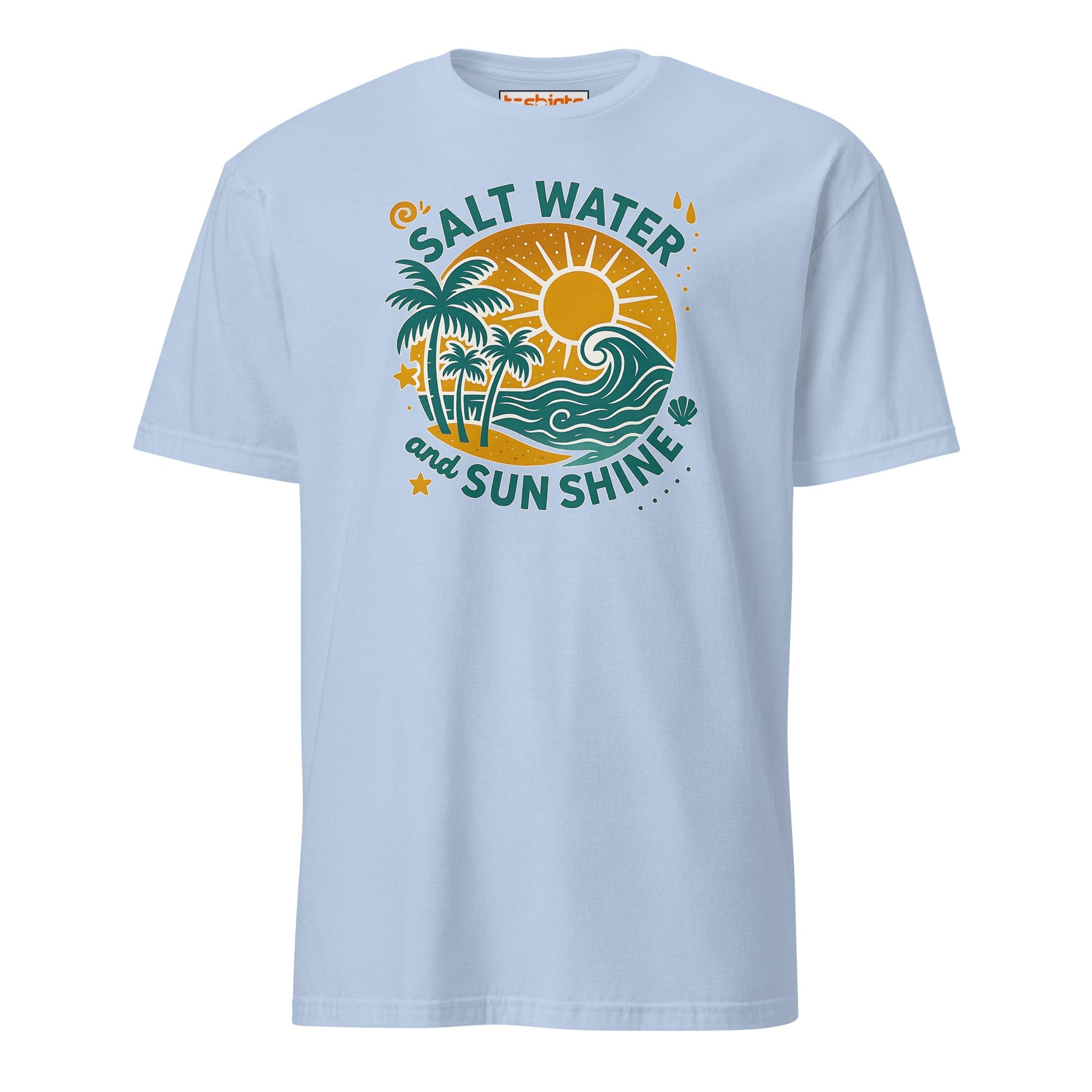 Salt Water and Sunshine T-Shirt – Retro Beach Vibes Tee - Light Blue - T-Shirts Online