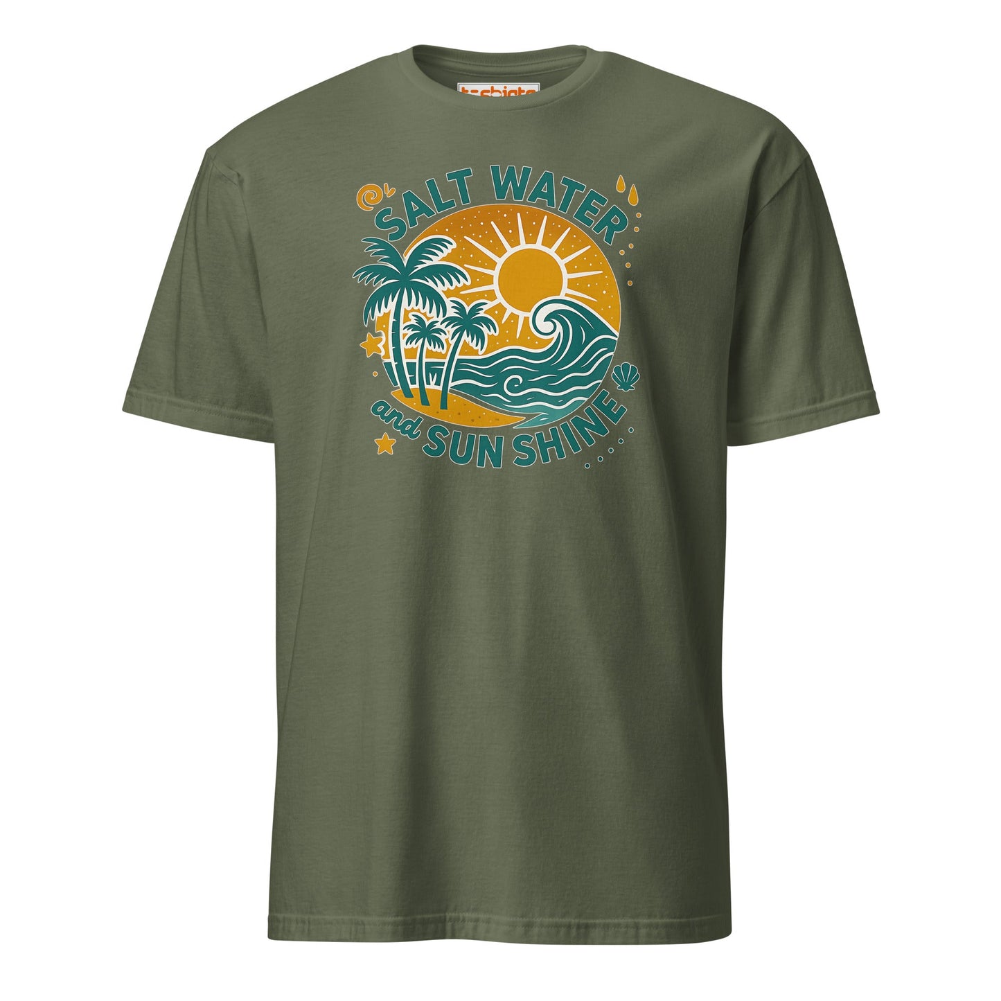 Salt Water and Sunshine T-Shirt – Retro Beach Vibes Tee - Military Green - T-Shirts Online