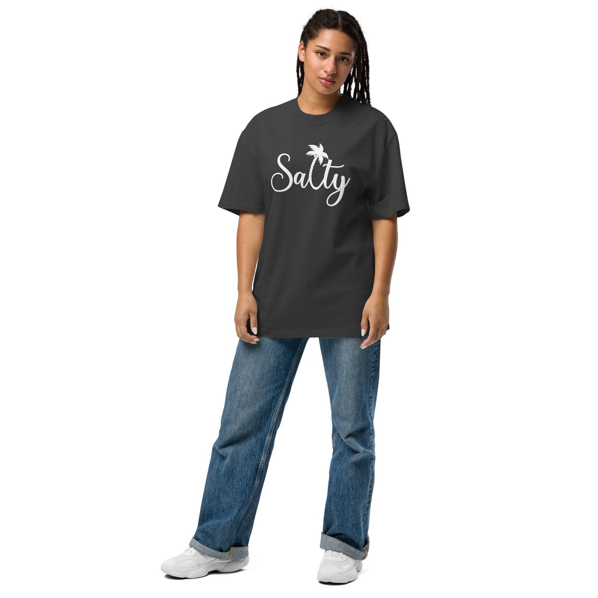 Salty T-Shirt | Oversized Faded Summer Beach Tee - Faded Black - T-Shirts Online
