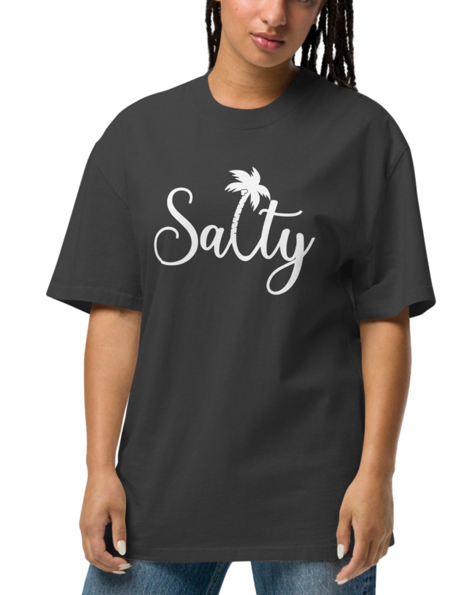 Salty T-Shirt | Oversized Faded Summer Beach Tee - Faded Black - T-Shirts Online