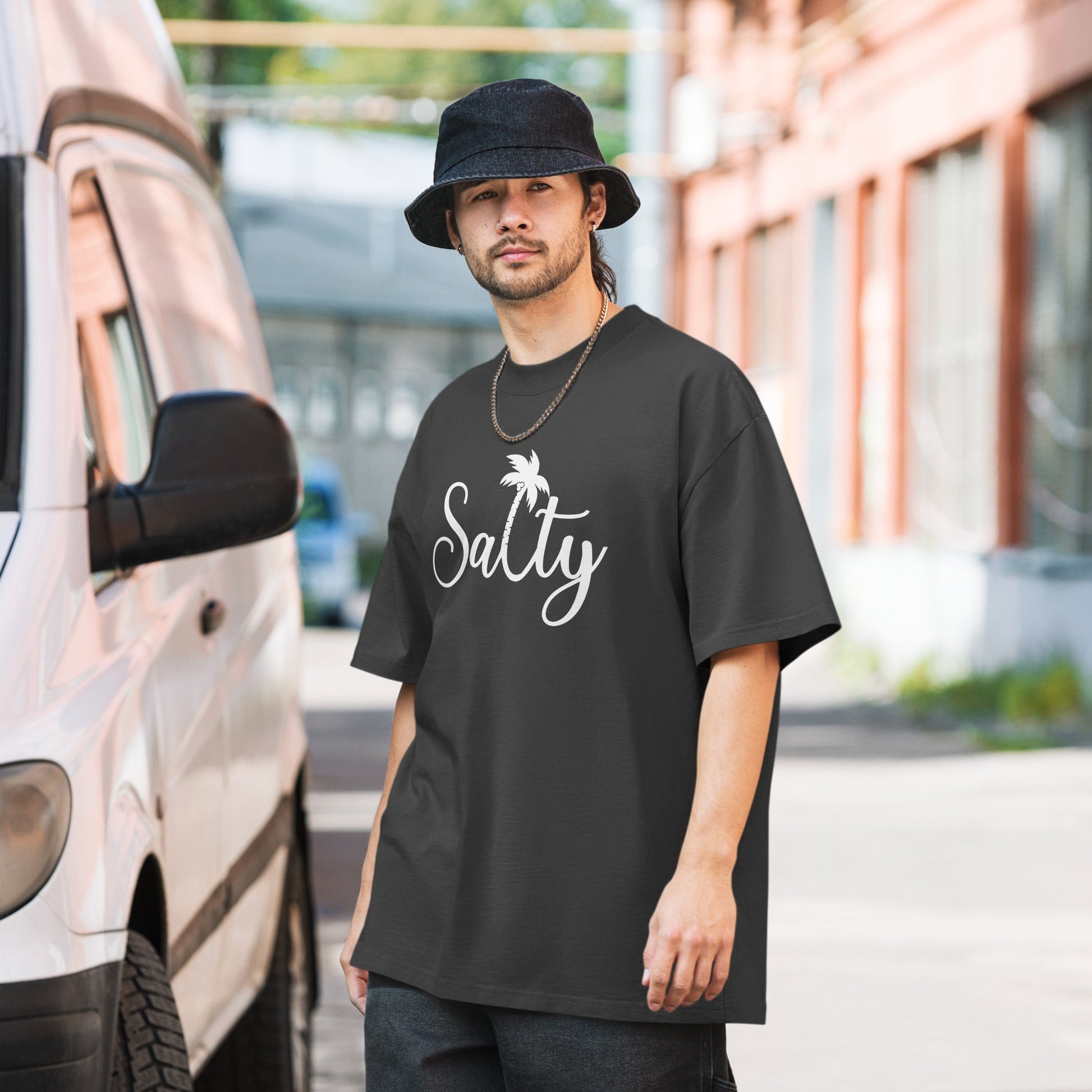 Salty T-Shirt | Oversized Faded Summer Beach Tee - Faded Black - T-Shirts Online