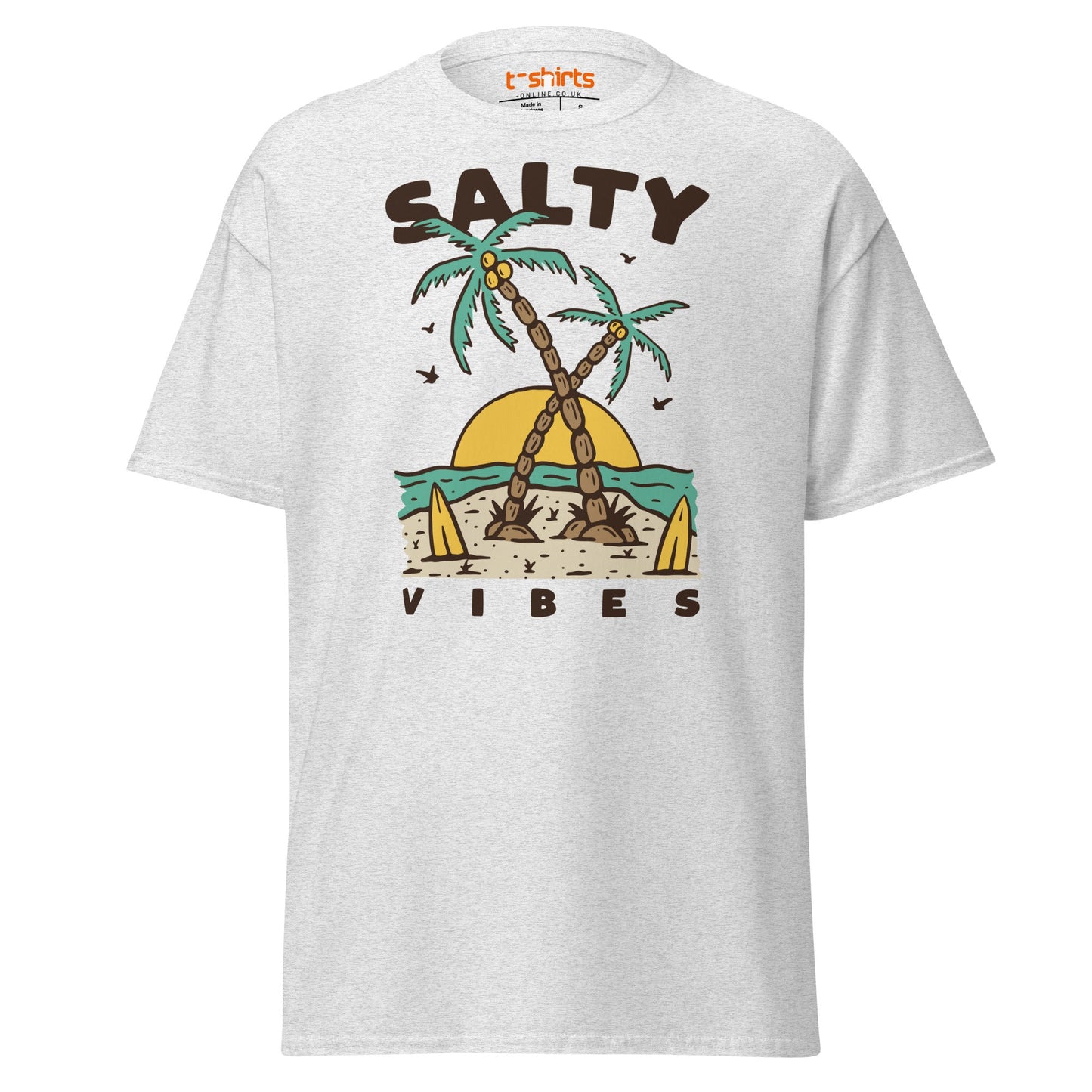 Salty Vibes T-Shirt | Retro Beach Surf Style Tee - Ash - T-Shirts Online