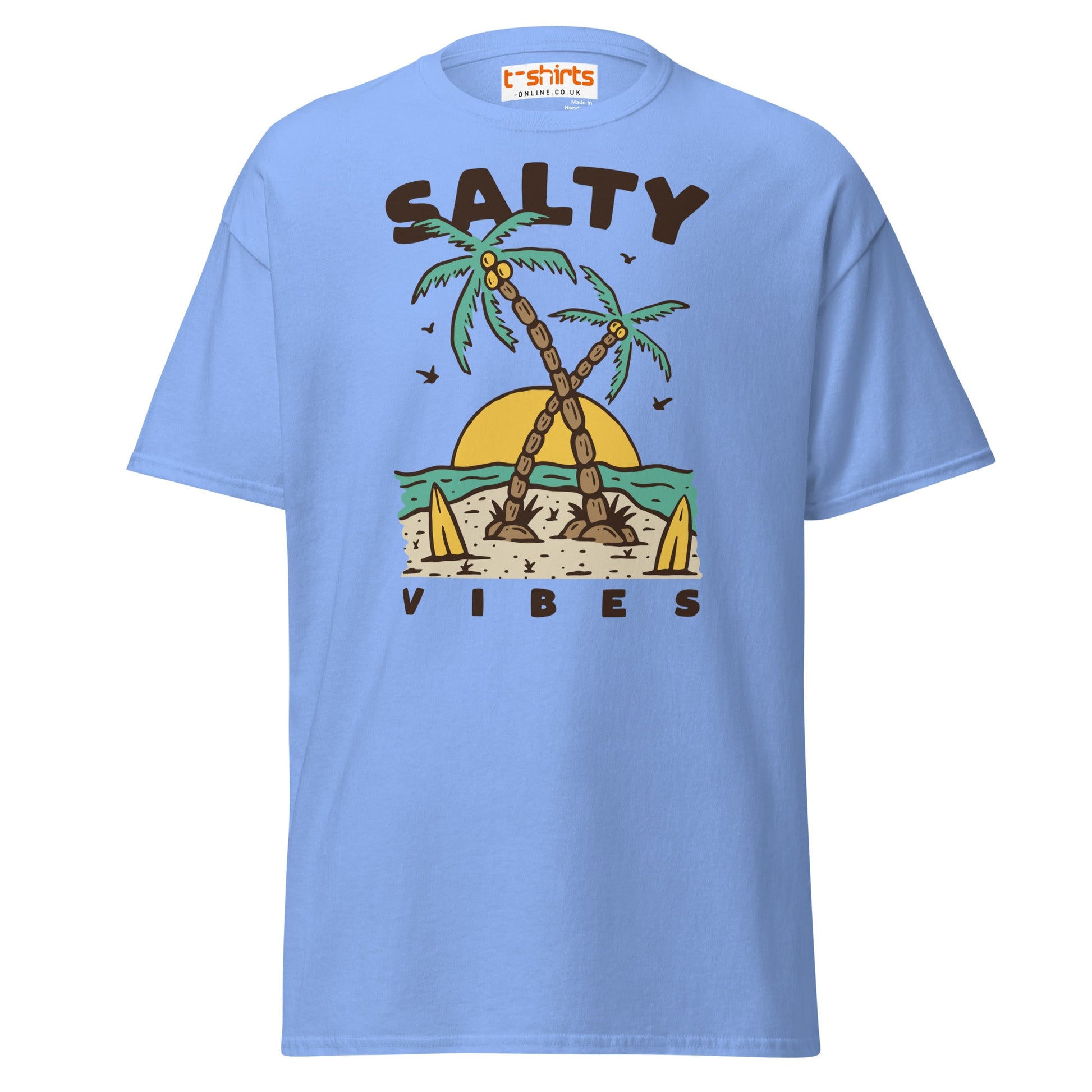 Salty Vibes T-Shirt | Retro Beach Surf Style Tee - Carolina Blue - T-Shirts Online