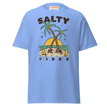 Salty Vibes T-Shirt | Retro Beach Surf Style Tee - Carolina Blue - T-Shirts Online