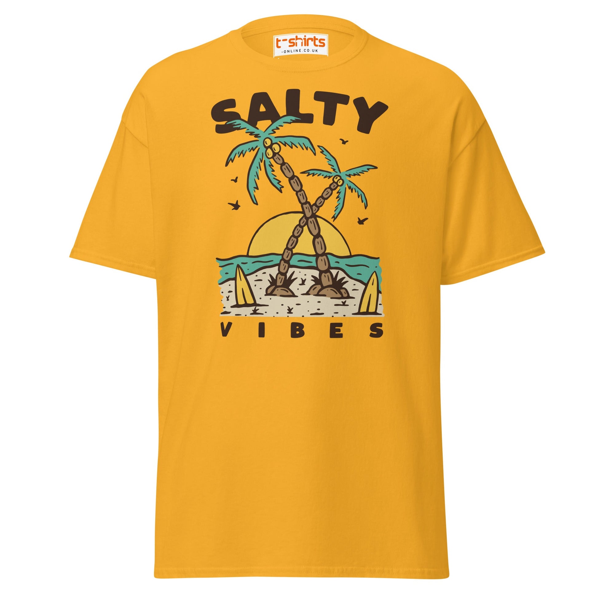 Salty Vibes T-Shirt | Retro Beach Surf Style Tee - Gold - T-Shirts Online