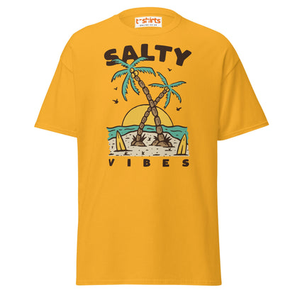 Salty Vibes T-Shirt | Retro Beach Surf Style Tee - Gold - T-Shirts Online