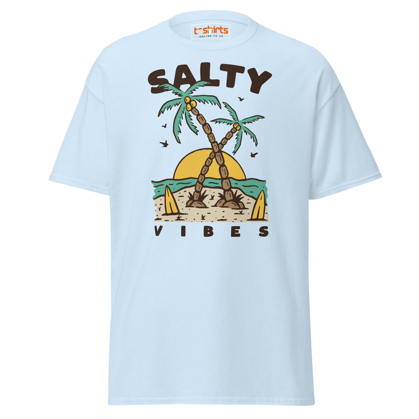 Salty Vibes T-Shirt | Retro Beach Surf Style Tee - Light Blue - T-Shirts Online