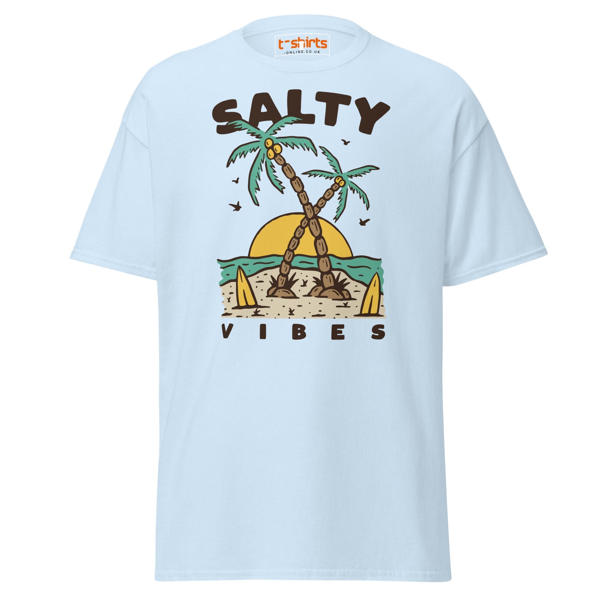 Salty Vibes T-Shirt | Retro Beach Surf Style Tee - Light Blue - T-Shirts Online