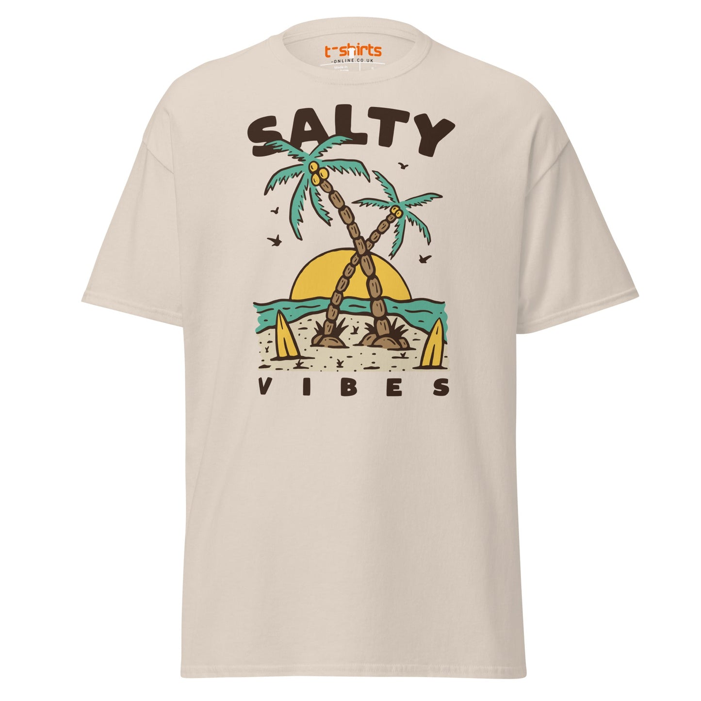 Salty Vibes T-Shirt | Retro Beach Surf Style Tee - Natural - T-Shirts Online