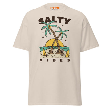 Salty Vibes T-Shirt | Retro Beach Surf Style Tee - Natural - T-Shirts Online